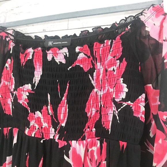 INC Black & Pink Floral Off The Shoulder Blouse - Picture 6 of 7